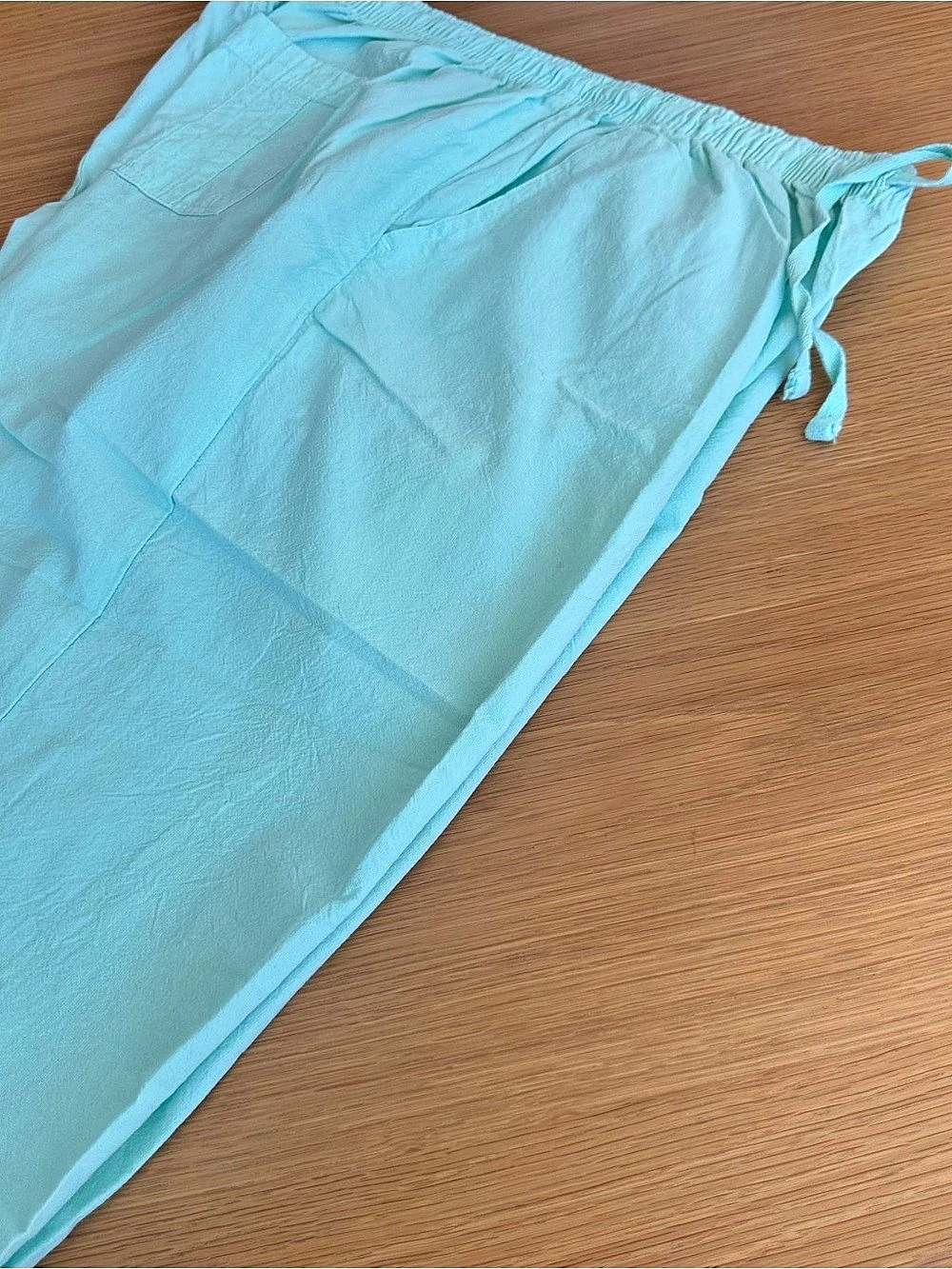 ERIKA Drawstring Cotton Capris in Sea Green Blue